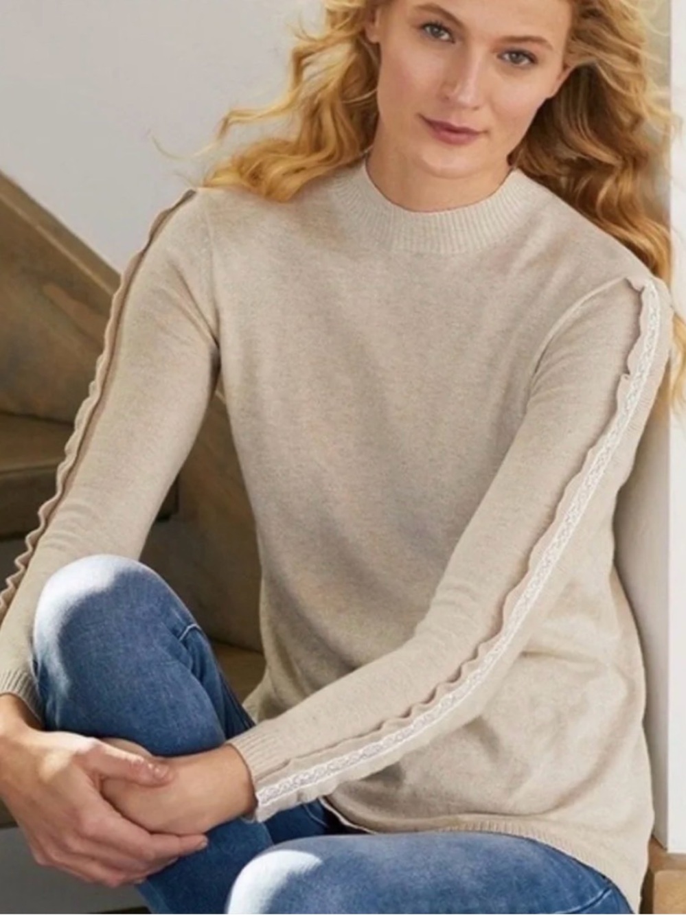 Soft Surroundings Hot Toddy Sweater Heather Oatmeal, Size Large (L) - Tan Beige
